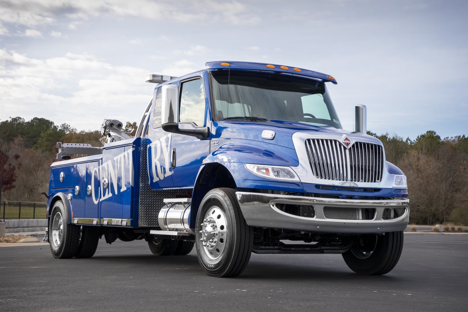 Miller Industries Century 3212 medium-duty integrated wrecker shown in full