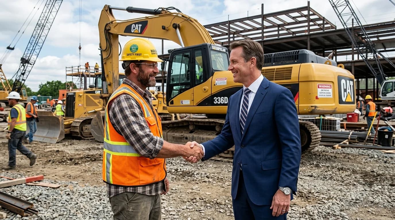 Construction professional handshake on a job site