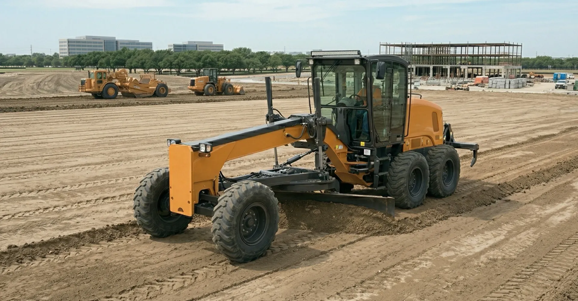 Heavy construction equipment on a job site